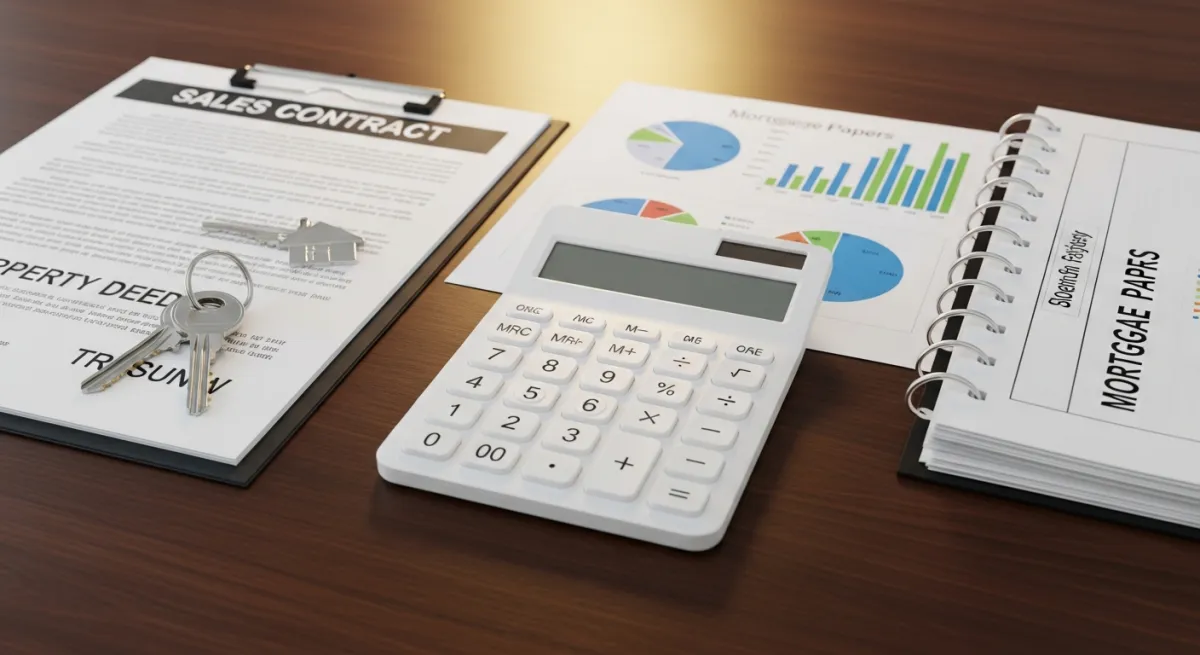 Calculatrice et documents immobiliers pour le calcul des frais de notaire