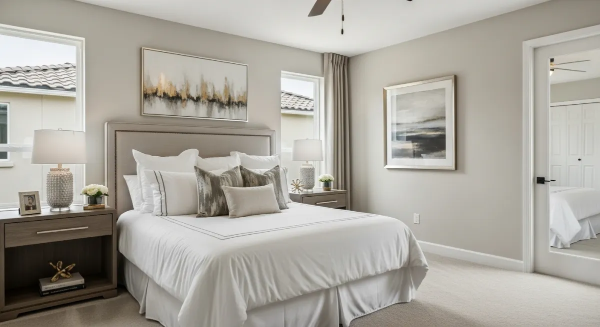 Salon après home staging : espace dépersonnalisé et lumineux